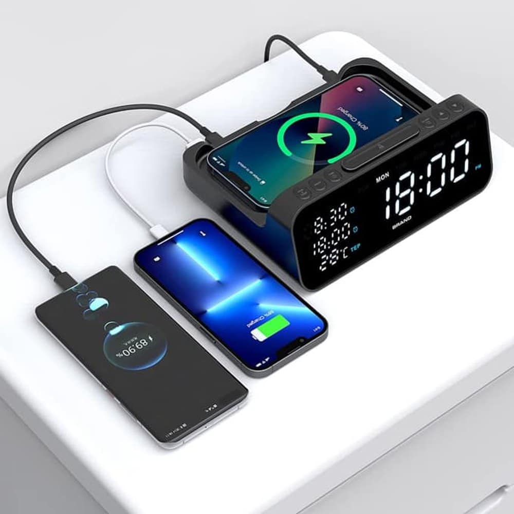 Wireless Charging Alarm Clock Stand for iPhone/Samsung/Huawei